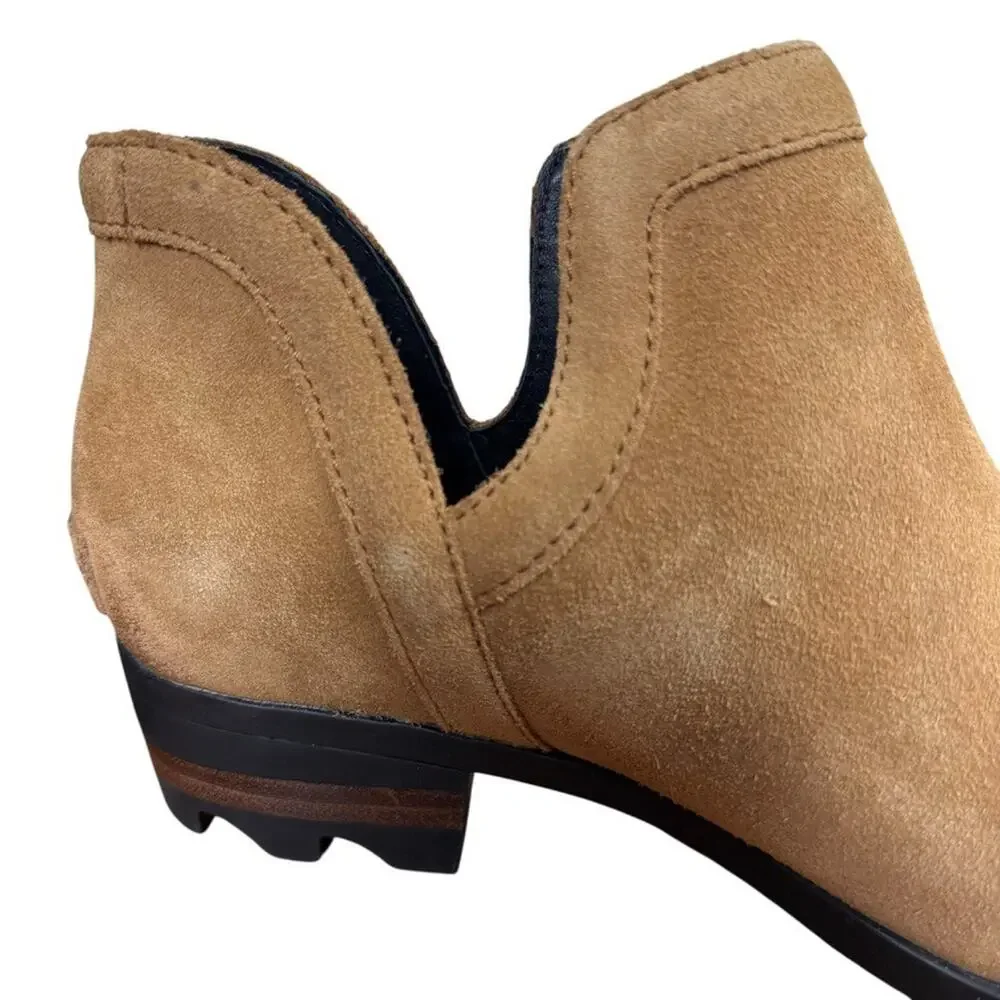 Sorel Lolla Cut Out Bootie Ankle Boots Beige Suede Leather Shoes Womens sz 7.5